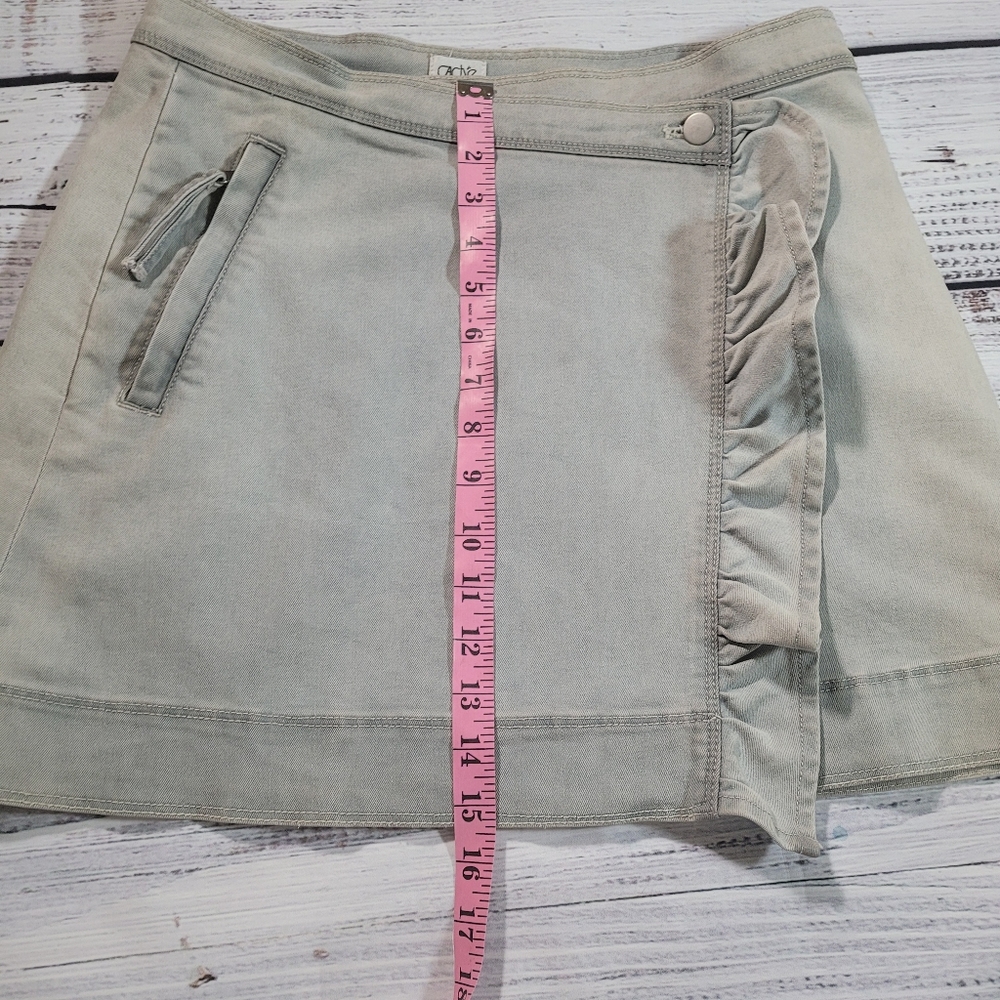 Cache Denim Distressed Vintage Ruffle Wrap Mini Skirt - Picture 9 of 11